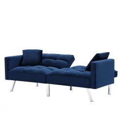 74 in. Width Navy Velvet Twin Sleeper Convertible Sofa Bed With 2-Pillows by Unbranded -Boraam Sales Store navy unbranded sofa beds zq w223s01465 1f 1000