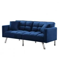 74 in. Width Navy Velvet Twin Sleeper Convertible Sofa Bed With 2-Pillows by Unbranded -Boraam Sales Store navy unbranded sofa beds zq w223s01465 fa 1000