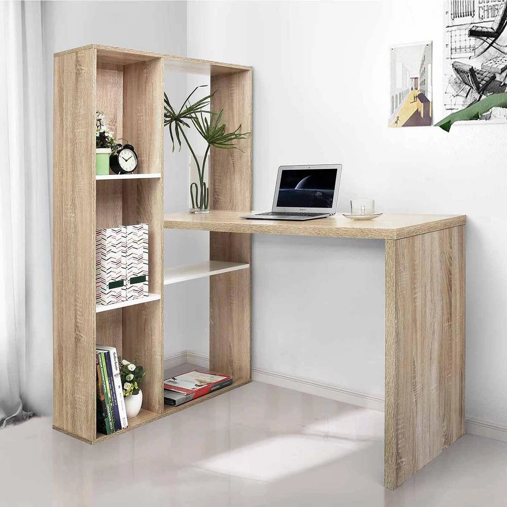 47.2 in. L- Shaped Oak Computer Desk With Shelves by Unbranded 12 47.2 in. L- Shaped Oak Computer Desk With Shelves by Unbranded - Image 10