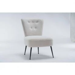 Off White Velvet Fabric Accent Slipper Chair with Black Metal Legs for Dining Room Living Room Bedroom Accent Chair by Unbranded -Boraam Sales Store off white unbranded accent chairs a71 chai owhit 4f 1000
