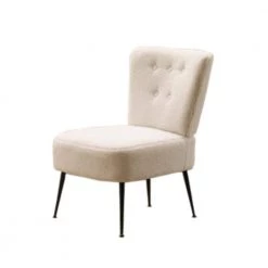 Off White Velvet Fabric Accent Slipper Chair with Black Metal Legs for Dining Room Living Room Bedroom Accent Chair by Unbranded