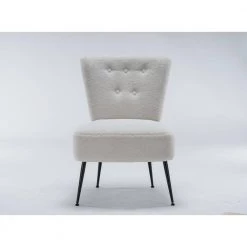 Off White Velvet Fabric Accent Slipper Chair with Black Metal Legs for Dining Room Living Room Bedroom Accent Chair by Unbranded -Boraam Sales Store off white unbranded accent chairs a71 chai owhit c3 1000