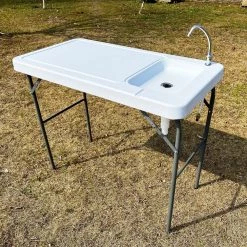 Foldable Multi-functional Outdoor / Garden Fish and Game Cutting Cleaning Camp Table With Sink and Faucet Combo by Unbranded -Boraam Sales Store off white unbranded kitchen prep tables aybszhd1510 76 1000