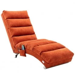 Orange Polyester Fabric Chaise Lounge with Ergonomically 140° Backrest Design by Unbranded