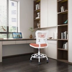 Orange Armless Swivel Sponge Office Task Chair With Adjustable Pillow and Footrest -White Back and Orange Cushion by Unbranded -Boraam Sales Store orange white 3 unbranded task chairs igo oc361b01or 1d 1000