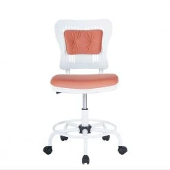 Orange Armless Swivel Sponge Office Task Chair With Adjustable Pillow and Footrest -White Back and Orange Cushion by Unbranded