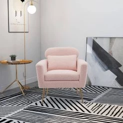 29.5" W Pink Modern Chenille Upholstery Chair Armchair Upholstered with Gold Metal Legs and Throw Pillow by Unbranded -Boraam Sales Store pink unbranded accent chairs gm h 294 31 1000