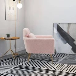 29.5" W Pink Modern Chenille Upholstery Chair Armchair Upholstered with Gold Metal Legs and Throw Pillow by Unbranded -Boraam Sales Store pink unbranded accent chairs gm h 294 44 1000