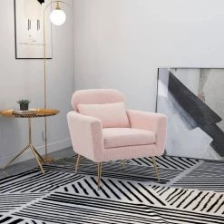 29.5" W Pink Modern Chenille Upholstery Chair Armchair Upholstered with Gold Metal Legs and Throw Pillow by Unbranded -Boraam Sales Store pink unbranded accent chairs gm h 294 fa 1000