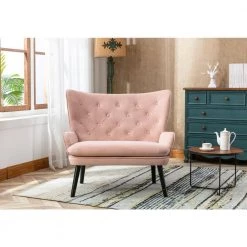 Pink High Back Accent Chair Comfortable Loveseat Fabric Padded Seat Modern High Back Arm-sofa by Unbranded -Boraam Sales Store pink unbranded accent chairs gm h 301 31 1000