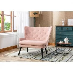 Pink High Back Accent Chair Comfortable Loveseat Fabric Padded Seat Modern High Back Arm-sofa by Unbranded -Boraam Sales Store pink unbranded accent chairs gm h 301 44 1000