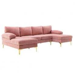 110.63 in.W Modern Pink U-shaped Chenille Sofa With Gold Metal Legs by Unbranded -Boraam Sales Store pink unbranded sectional sofas cuus00008 1f 1000