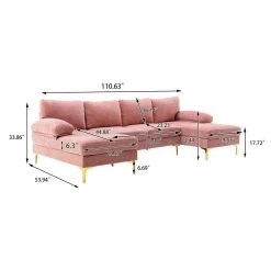 110.63 in.W Modern Pink U-shaped Chenille Sofa With Gold Metal Legs by Unbranded -Boraam Sales Store pink unbranded sectional sofas cuus00008 c3 1000