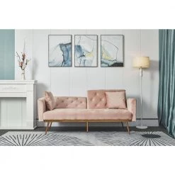 68.3 in. Width Pink Velvet Twin Size Convertible Sofa Bed With 2-Pillows by Unbranded -Boraam Sales Store pink unbranded sofa beds zq w90450491 4f 1000