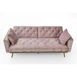 68.3 in. Width Pink Velvet Twin Size Convertible Sofa Bed With 2-Pillows by Unbranded