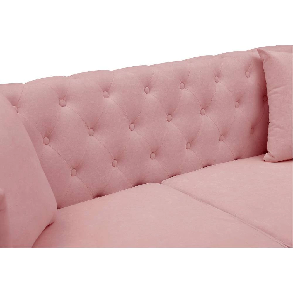 77.56 in. W Square Arms Button Chenille Fabric 3-Seater Straight Sofa with 2-Pillow in Pink by Unbranded 9 77.56 in. W Square Arms Button Chenille Fabric 3-Seater Straight Sofa with 2-Pillow in Pink by Unbranded - Image 7