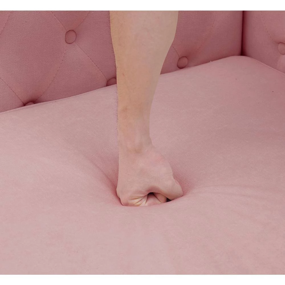 77.56 in. W Square Arms Button Chenille Fabric 3-Seater Straight Sofa with 2-Pillow in Pink by Unbranded 10 77.56 in. W Square Arms Button Chenille Fabric 3-Seater Straight Sofa with 2-Pillow in Pink by Unbranded - Image 8