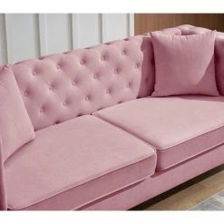 77.56 in. W Square Arms Button Chenille Fabric 3-Seater Straight Sofa with 2-Pillow in Pink by Unbranded 19 77.56 in. W Square Arms Button Chenille Fabric 3-Seater Straight Sofa with 2-Pillow in Pink by Unbranded -Boraam Sales Store pink unbranded sofas couches ec sfpk 8112 4f 1000