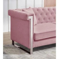 77.56 in. W Square Arms Button Chenille Fabric 3-Seater Straight Sofa with 2-Pillow in Pink by Unbranded 23 77.56 in. W Square Arms Button Chenille Fabric 3-Seater Straight Sofa with 2-Pillow in Pink by Unbranded -Boraam Sales Store pink unbranded sofas couches ec sfpk 8112 76 1000