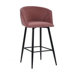 38.2 in. Low Back Matel Frame Bar Stool with Rose Velvet Seat and Back (Set of 2) by Unbranded