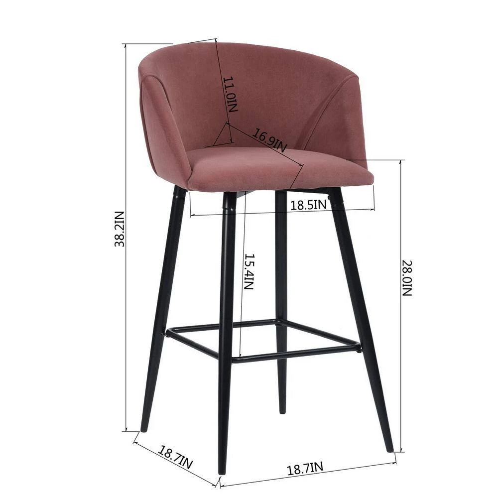 38.2 in. Low Back Matel Frame Bar Stool with Rose Velvet Seat and Back (Set of 2) by Unbranded 11 38.2 in. Low Back Matel Frame Bar Stool with Rose Velvet Seat and Back (Set of 2) by Unbranded - Image 9