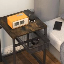 15.74 in. Rustic Brown Square Wood End Table With Grid Storage Drawer by Unbranded -Boraam Sales Store rustic brown unbranded end side tables sxb837517 1f 1000