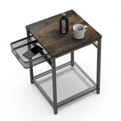 15.74 in. Rustic Brown Square Wood End Table With Grid Storage Drawer by Unbranded -Boraam Sales Store rustic brown unbranded end side tables sxb837517 31 1000