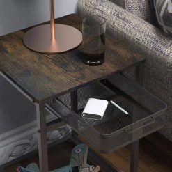 15.74 in. Rustic Brown Square Wood End Table With Grid Storage Drawer by Unbranded -Boraam Sales Store rustic brown unbranded end side tables sxb837517 4f 1000