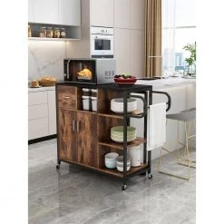 Rustic Brown MDF Kitchen Cart with Roller by Unbranded -Boraam Sales Store rustic brown unbranded kitchen carts aybszhd1382 1f 1000
