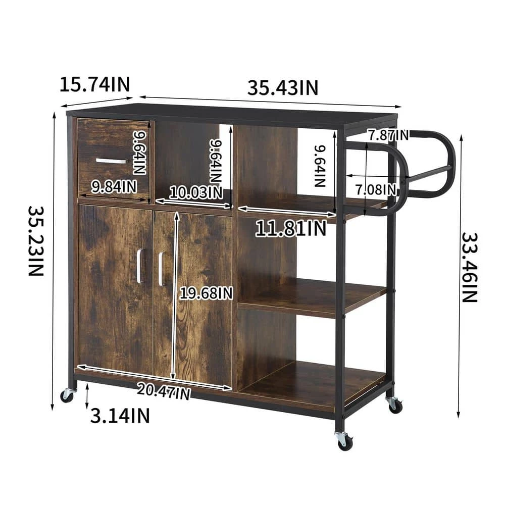 Rustic Brown Kitchen Pantry Cart with Roller by Unbranded 5 Rustic Brown Kitchen Pantry Cart with Roller by Unbranded - Image 3