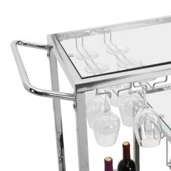 Silver Bar Serving Cart Tempered Glass Metal Frame Wine Storage by Unbranded -Boraam Sales Store silver unbranded kitchen carts aybszhd740 1f 1000