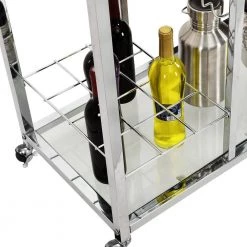 Silver Bar Serving Cart Tempered Glass Metal Frame Wine Storage by Unbranded -Boraam Sales Store silver unbranded kitchen carts aybszhd740 44 1000