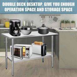 Stainless Steel Kitchen Utility Table With Under-shelf and Galvanized Legs by Unbranded -Boraam Sales Store silver unbranded kitchen prep tables aybszhd606 4f 1000