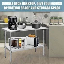 Stainless Steel Kitchen Utility Table With Under-shelf and Galvanized Legs by Unbranded -Boraam Sales Store silver unbranded kitchen prep tables aybszhd609 4f 1000