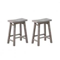 Sonoma 24 in. Product Height Wood Saddle Bar Stools, Set of 2 - Storm Gray Wire-Brush by Boraam