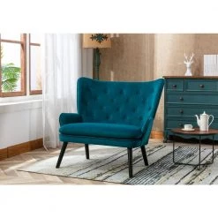 Teal High Back Accent Chair Comfortable Loveseat Fabric Padded Seat Modern High Back Arm-sofa by Unbranded -Boraam Sales Store teal unbranded accent chairs gm h 303 44 1000