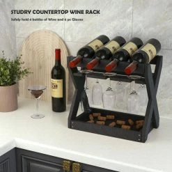 4-Bottle Black, Wine Rack HDPE Countertop with Cup Holders by Unbranded -Boraam Sales Store unbranded wine racks aybszhd1905 1f 1000
