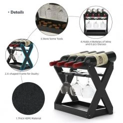 4-Bottle Black, Wine Rack HDPE Countertop with Cup Holders by Unbranded -Boraam Sales Store unbranded wine racks aybszhd1905 4f 1000