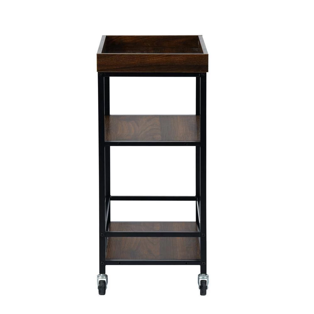 Walnut & black Kitchen Serving Cart and Islands, Rolling Cart with Storage by Unbranded 6 Walnut & black Kitchen Serving Cart and Islands, Rolling Cart with Storage by Unbranded - Image 4