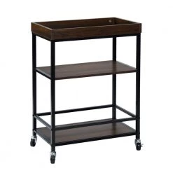 Walnut & black Kitchen Serving Cart and Islands, Rolling Cart with Storage by Unbranded