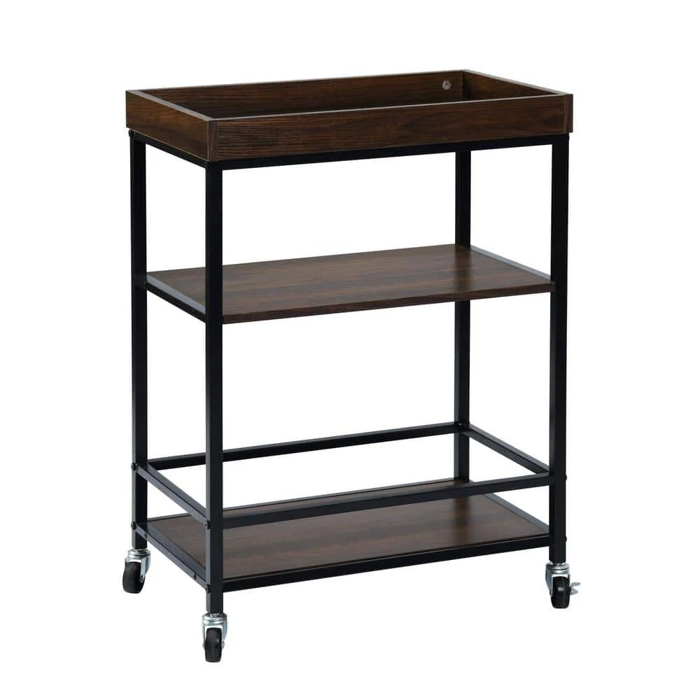 Walnut & black Kitchen Serving Cart and Islands, Rolling Cart with Storage by Unbranded 3 Walnut & black Kitchen Serving Cart and Islands, Rolling Cart with Storage by Unbranded