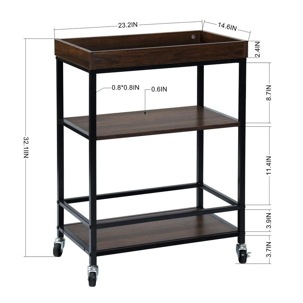 Walnut & black Kitchen Serving Cart and Islands, Rolling Cart with Storage by Unbranded 9 Walnut & black Kitchen Serving Cart and Islands, Rolling Cart with Storage by Unbranded - Image 7