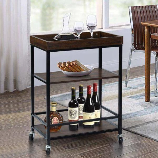 Walnut & black Kitchen Serving Cart and Islands, Rolling Cart with Storage by Unbranded 4 Walnut & black Kitchen Serving Cart and Islands, Rolling Cart with Storage by Unbranded - Image 2