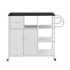 White-Black MDF Kitchen Cart with Roller by Unbranded