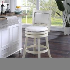 Bristol 24 in. Distressed White Swivel Cushioned Bar Stool by Boraam -Boraam Sales Store white boraam bar stools 42424 31 1000