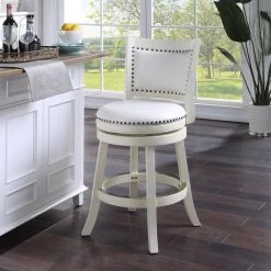 Bristol 24 in. Distressed White Swivel Cushioned Bar Stool by Boraam