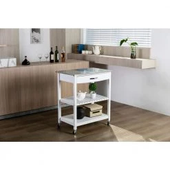 Holland White Kitchen Cart with Stainless Steel Top by Boraam -Boraam Sales Store white boraam kitchen carts 50660 1f 1000