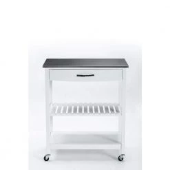 Holland White Kitchen Cart with Stainless Steel Top by Boraam -Boraam Sales Store white boraam kitchen carts 50660 40 1000