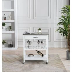 Holland White Kitchen Cart with Stainless Steel Top by Boraam -Boraam Sales Store white boraam kitchen carts 50660 4f 1000
