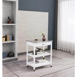 Boraam Sales Store 35 Holland White Kitchen Cart with Stainless Steel Top by Boraam